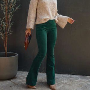 Vici Collection SOPHIE HIGH RISE BELL BOTTOM CORDUROY PANTS - GREEN NWT